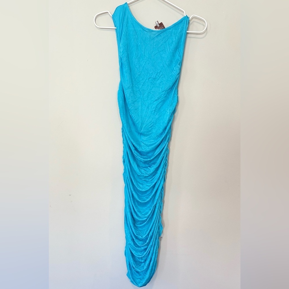 HANNE BLOCH BRIGH BLUE SMOCK RUSHED MISI DRESS SIZE MEDIUM 1751